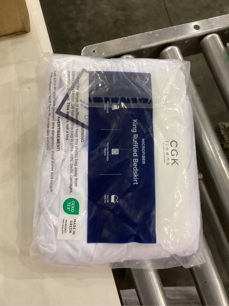 Wrap Around Dust Ruffle Bed Skirt - White - for King Size Beds with 15 Inch Drop - Easy Fit Elastic 