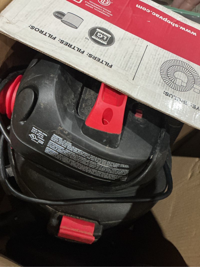 Condition photo showing As Is for shop-vac 12-gallon 5.5 hp corded wet/dry shop vacuum with accessories included