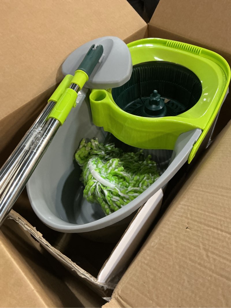 Condition photo showing As Is for Pine-Sol Spin Mop and Bucket Set - Microfiber Mop Head with Extendable Handle and Easy Wring Bucket - Multi Surface Floor Cleaning System for Wet Mopping