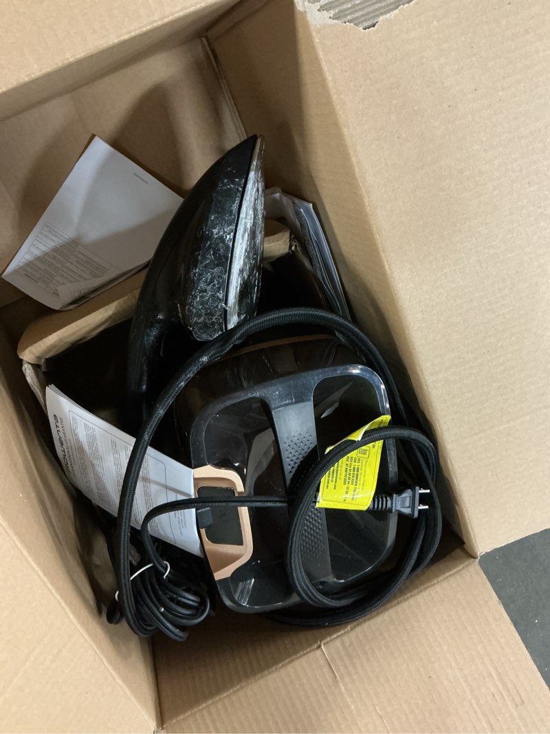 Condition photo showing As Is for Rowenta IXEO Steamer for Clothes with Ironing Board 65 Inches 45 Second Heatup, 1 Liter Capacity 1500 Watts Ironing, Portable, Fabric Steamer, Garment Steamer, Adjustable QR1410,Black Black Full Size Steamer