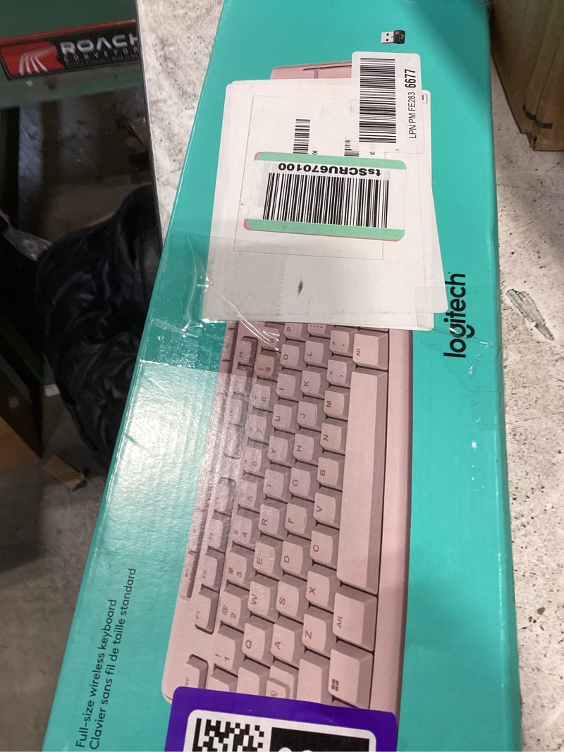 Condition photo showing New/Like New for logitech k270 wireless keyboard for windows, 2.4 ghz wireless, full-size, number pad, 8 multimedia keys, 2-year battery life, compatible with pc, laptop - rose rose 1 pack keyboard