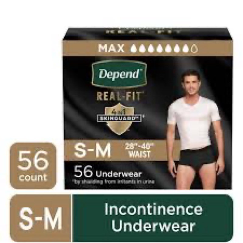 Depend Real Fit for Men Incontinence Maximum Absorbency Briefs, Small/Medium, 56 Count Small/Medium 56
