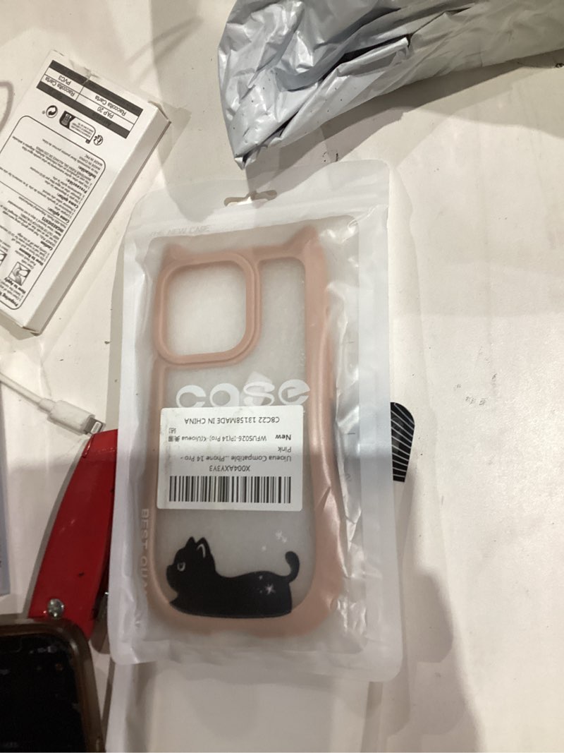 Condition photo showing New/Like New for Compatible with iPhone 14 Pro Case,Cute Kawaii Cat Cartoon 3D Ears Glitter Bling Design for Women Girls Soft Slim Fit Silicone Shockproof Case for iPhone 14 Pro -Pink iPhone 14 Pro Case Basics Pink