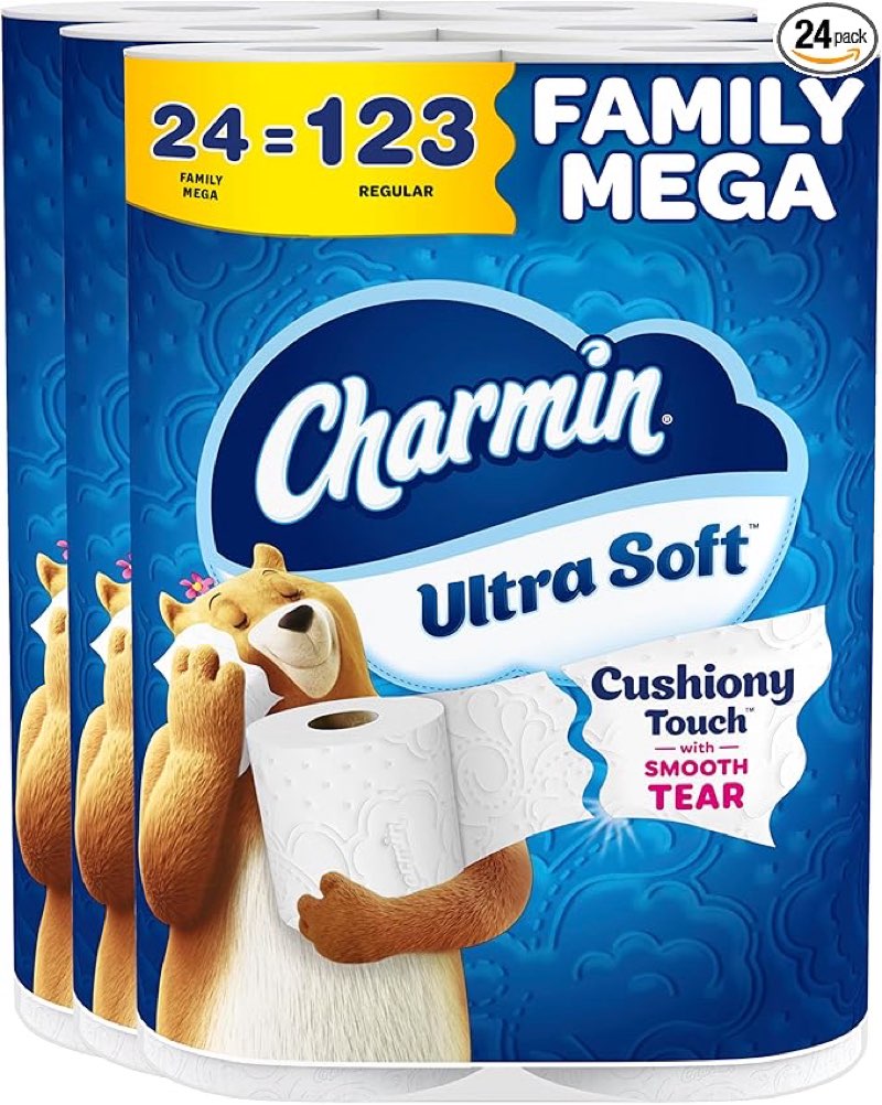 Charmin Ultra Soft Cushiony Touch Toilet Paper, 24 Family Mega Rolls = 123 Regular Rolls
