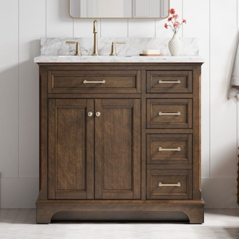 allen + roth roveland 36-in deep walnut undermount single sink bathroom vanity