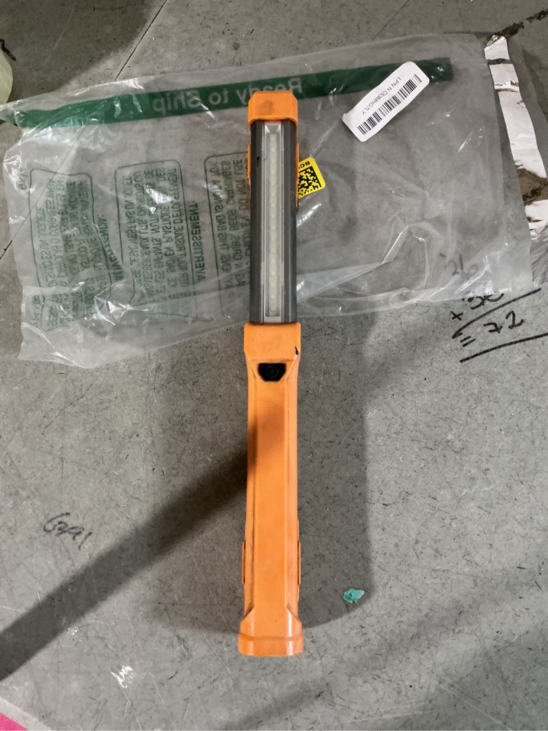Condition photo showing As Is for 1000lm led work light, rechargeable work light for mechanics with dual magnetic bases&hanging hooks, 4 lighting modes
