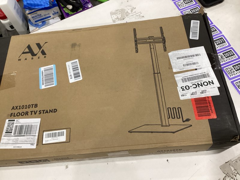 Condition photo showing New/Like New for ax waber floor tv stand with power outlet, universal tv stand mount for 27-65 inch tv up to 88lbs, 70 degree swivel 9 level height adjustable with tempered glass base for bedroom, office black black floor tv stand with power outlet