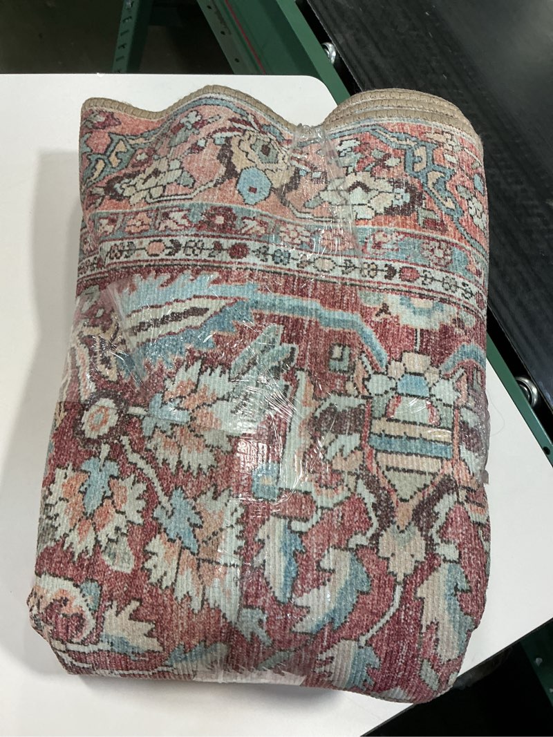 Condition photo showing Good Condition for Loloi Wynter Collection WYN-05 Tomato/Teal 5'-0" x 7'-6" Area Rug, .13" Thick, Area Rug, Soft, Durable, Printed, Vintage Inspired, Low Pile, Non-Shedding, Easy Clean, Living Room Rug Tomato / Teal 5' x 7'6" (Rectangular)