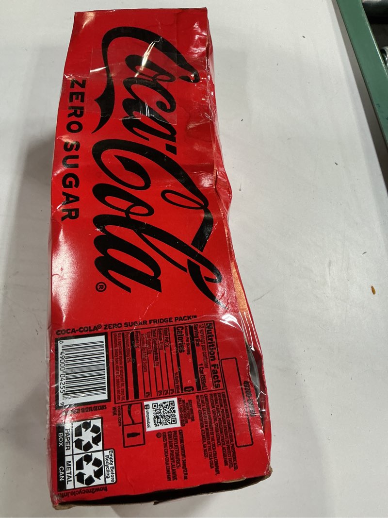 Condition photo showing New/Like New for coca-cola zero sugar soda, 12 fl oz cans, 12 pack - classic cola soft drink fridge pack coca-cola zero sugar 12 fl oz (pack of 12) (best by 04/2027)