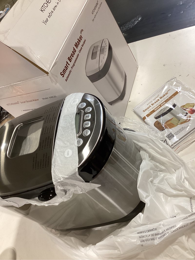 Condition photo showing New/Like New for kitchenarm 29-in-1 smart bread machine with gluten free setting 2lb 1.5lb 1lb bread maker machine with homemade cycle - stainless steel breadmaker with recipes whole wheat bread making machine 29 programs - 3 loaf sizes - 3 crust colors stainless steel