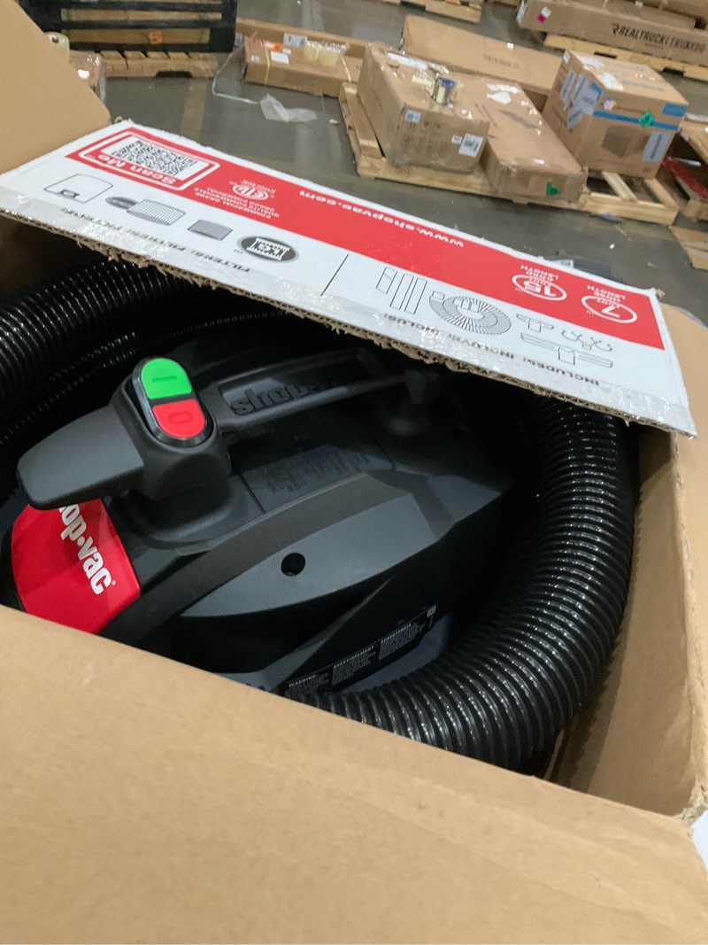 Condition photo showing As Is for shop-vac wet/dry shop vacuum with accessories included