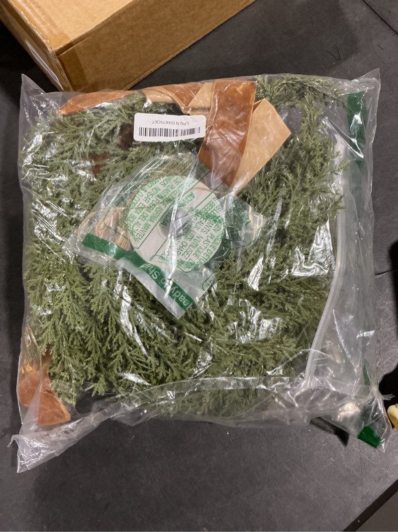 Condition photo showing Good Condition for 6 Pcs Christmas Chair Wreaths 9 Inch Craft DIY Small Wreaths Artificial Norfolk Pine with Velvet Ribbons for Chair Backs Front Door Window Indoor Cabinets Kitchen Farmhouse Xmas Decor