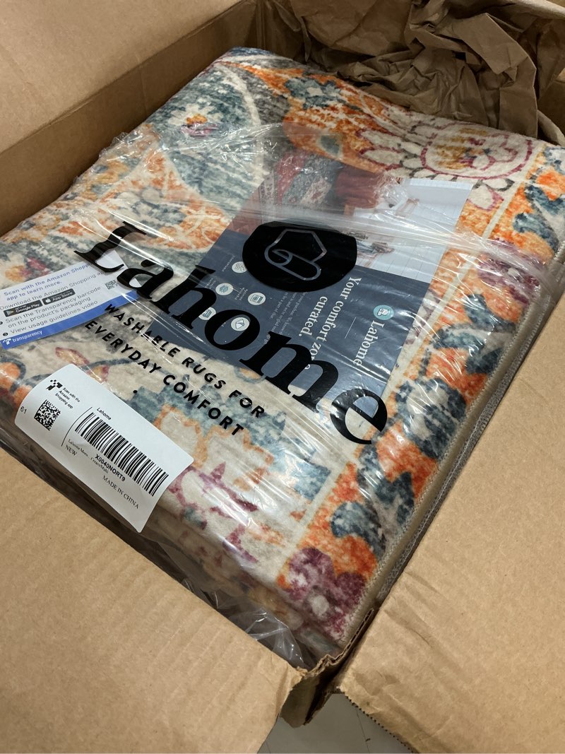 Condition photo showing Good Condition for lahome moroccan 5x8 area rug, ultra-thin washable rugs for living room bedroom, soft large oriental non-slip non shedding throw large carpet for dining room office elise, cream/multi 01-cream/multi 5' x 8' (rectangular)
