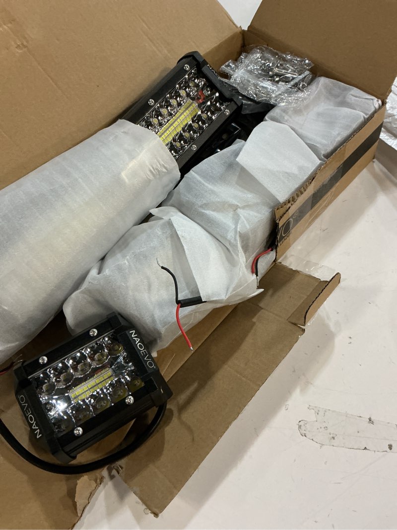 Condition photo showing Good Condition for naoevo 12 inch led light bar and 4pcs 4 inch led pod lights, 54000lm led fog/driving/off road lights, triple row spot flood combo led light bar for truck car utv atv boat, 1 year warranty