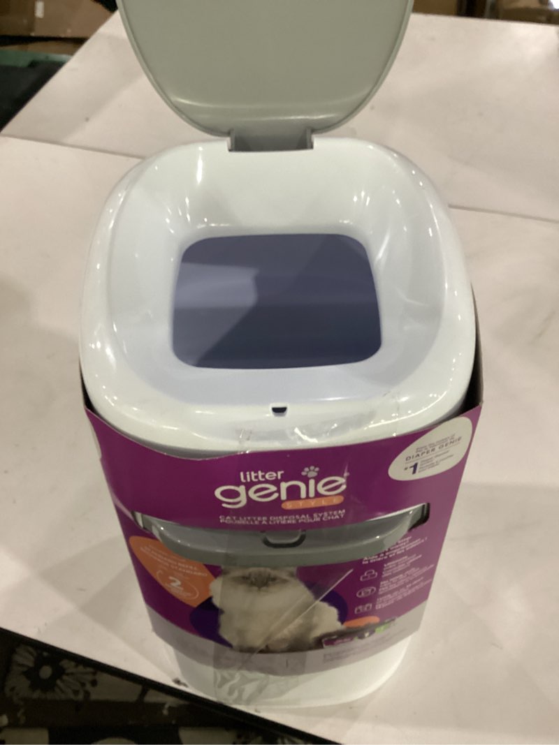 Condition photo showing Good Condition for litter genie style pail cat litter box waste disposal system for odor control includes 1 square refill bag white