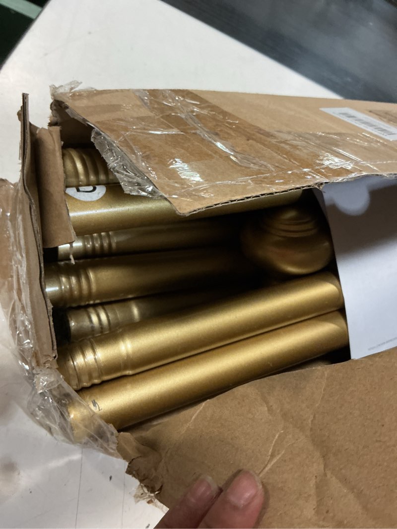 Condition photo showing As Is for 2 pack gold curtain rods for windows 48 to 84 inch, decorative heavy duty single-side adjustable 1 inch diameter gold curtain rod, boho vintage rustic metal drapery pole for farmhouse bedroom gold 36''-88'' (2 pack)
