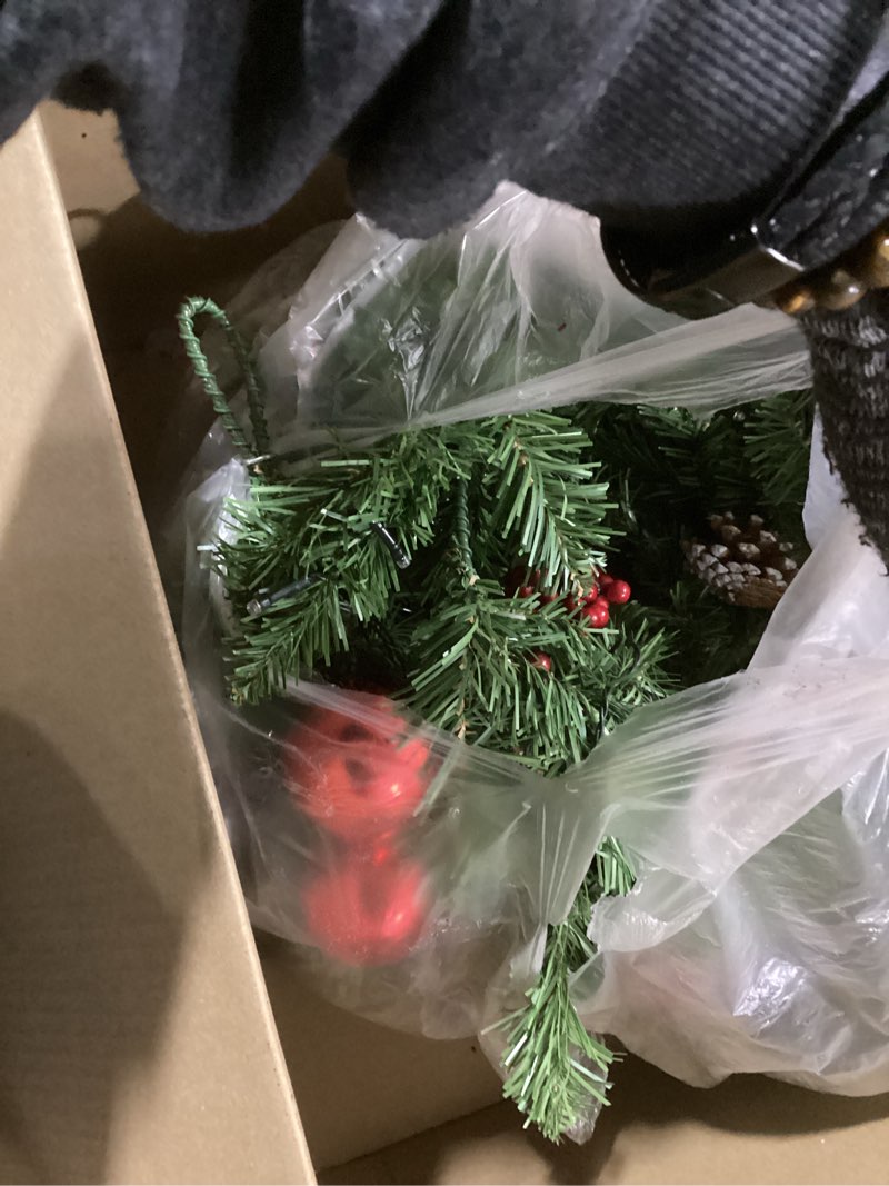 Condition photo showing Good Condition for Brightown 9FT Christmas Garland with Lights, Battery Operated Lighted Garland with Pinecones, Berries, Ornaments, 100 LED White Lights, 8 Modes, Timer, for Mantle, Stairs, Fireplace, Door, Fence H78040