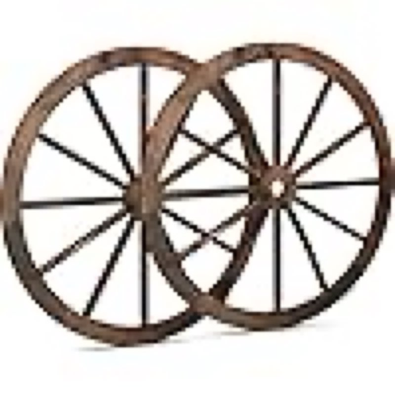 qunclay 2 pcs wagon wheel decor wooden western cowboy party decorations vintage rustic wagon wheel wood cartwheel decor for bar garage indoor outdoor (brown,12 inch)
