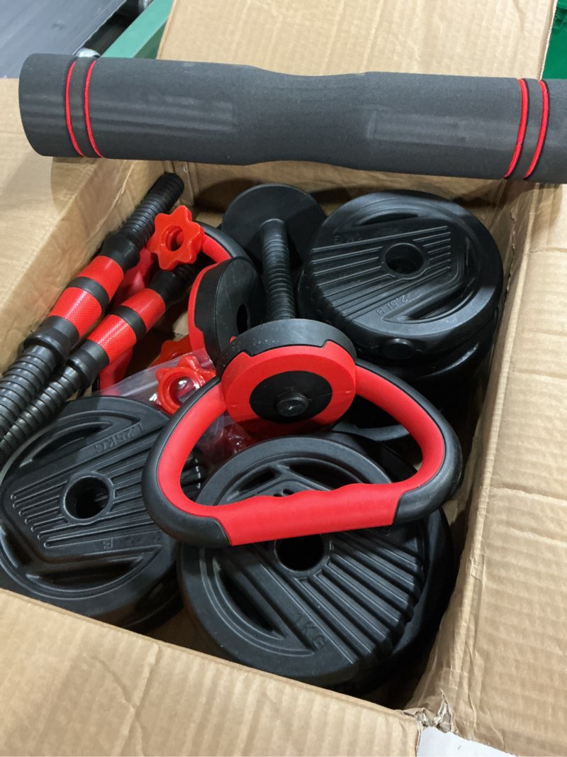 Condition photo showing Good Condition for adjustable dumbbell set, 10/20/30/45/70/90lbs free weight set with connector, 5 in1 dumbbells set used as barbell, kettlebells, push up stand,weight plate, fitness exercises for home gym suitable men/women 20lb(10lb pair)