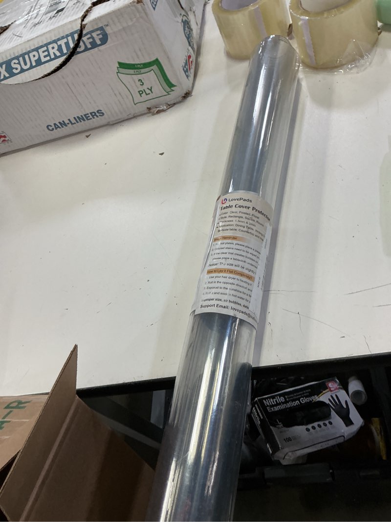 Condition photo showing New/Like New for Frosted Table Protector 42 x 78 Inch, 1.4mm Thick Waterproof PVC Plastic Table Cover, Durable Table Pad for Dining Room, Kitchen, Writing Desk, and Coffee Tables 42 x 78 inch Rectangle Frosted 1.4mm