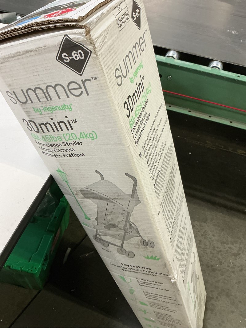 Condition photo showing New/Like New for Summer by Ingenuity 3D Mini Convenience Stroller – Lightweight Stroller with Compact Fold, Multi-Position Recline, Canopy with Pop Out Sun Visor and More – Umbrella Stroller for Travel and More, Gray