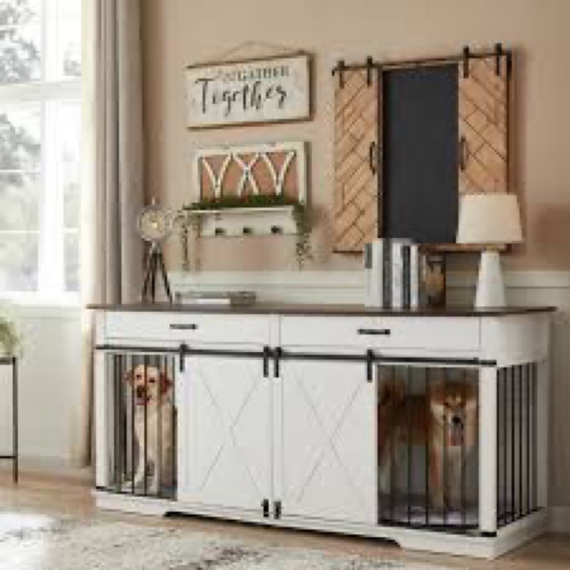 EDYO LIVING 72.5" Large Dog Crate Furniture for 2 Dogs, Wooden Dog