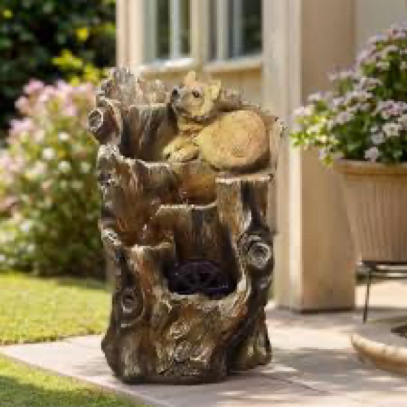 TOLATR 19" Tall Outdoor Water Fountain with LED Lights 4 Tiers Modern Cascading Windmill Fountain wi