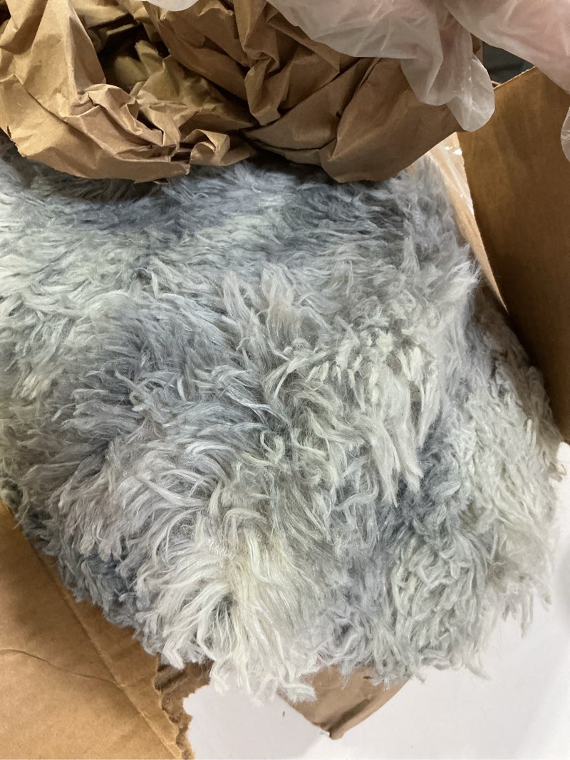 Condition photo showing As Is for EVOIONOS Area Rug for Living Room Bedroom, Washable 6x9 Fluffy Shag Large Rug, Soft Plush Non Slip Carpet for Indoor Floor Bedside Nursery Kids Room, Dorm, Home Decor Aesthetic, ?Tie-Dye Light Grey ?tie-dye Light Grey 6' x 9' (Rectangular)