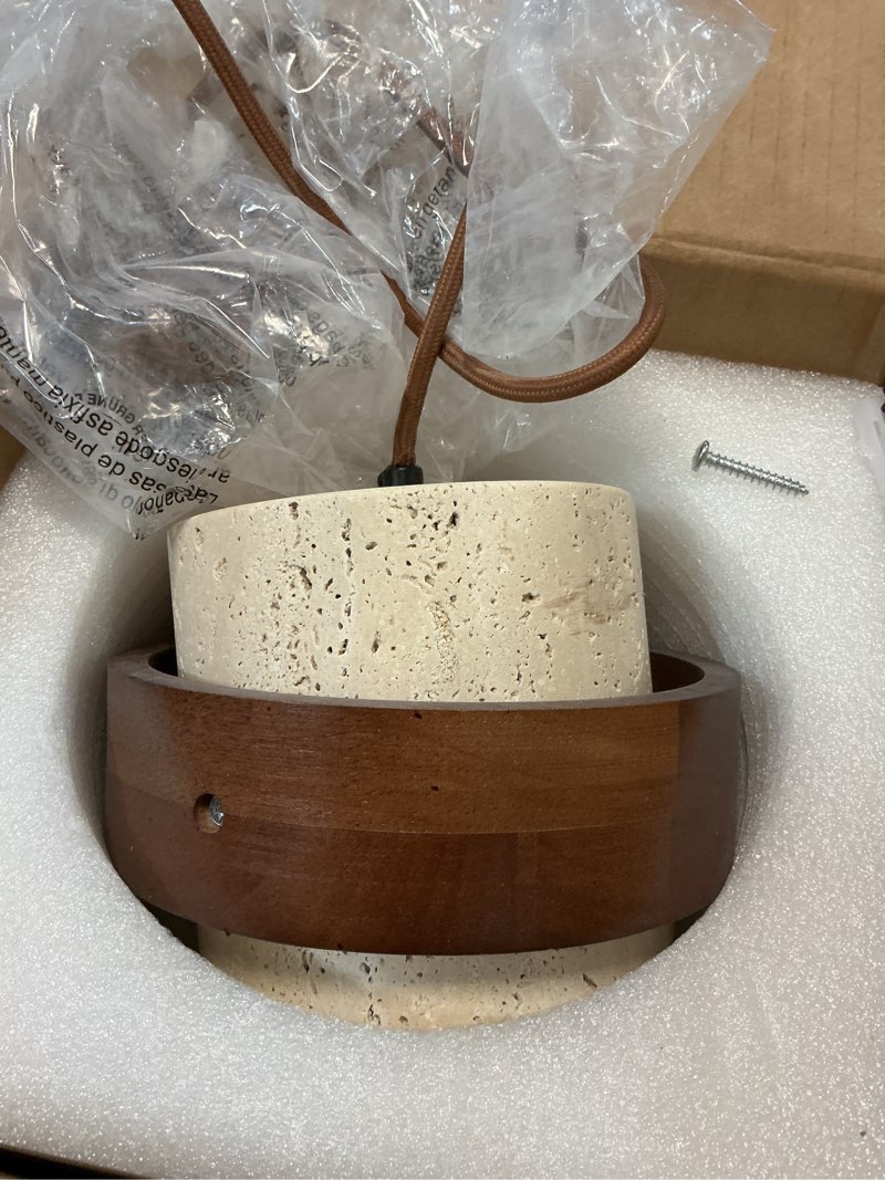 Condition photo showing Good Condition for nordic pendant light wabi-sabi lamp, yellow travertine stone hanging light fixture for dining room, kitchen island, bedroom bedside, bar, compatible with e26 bulb base