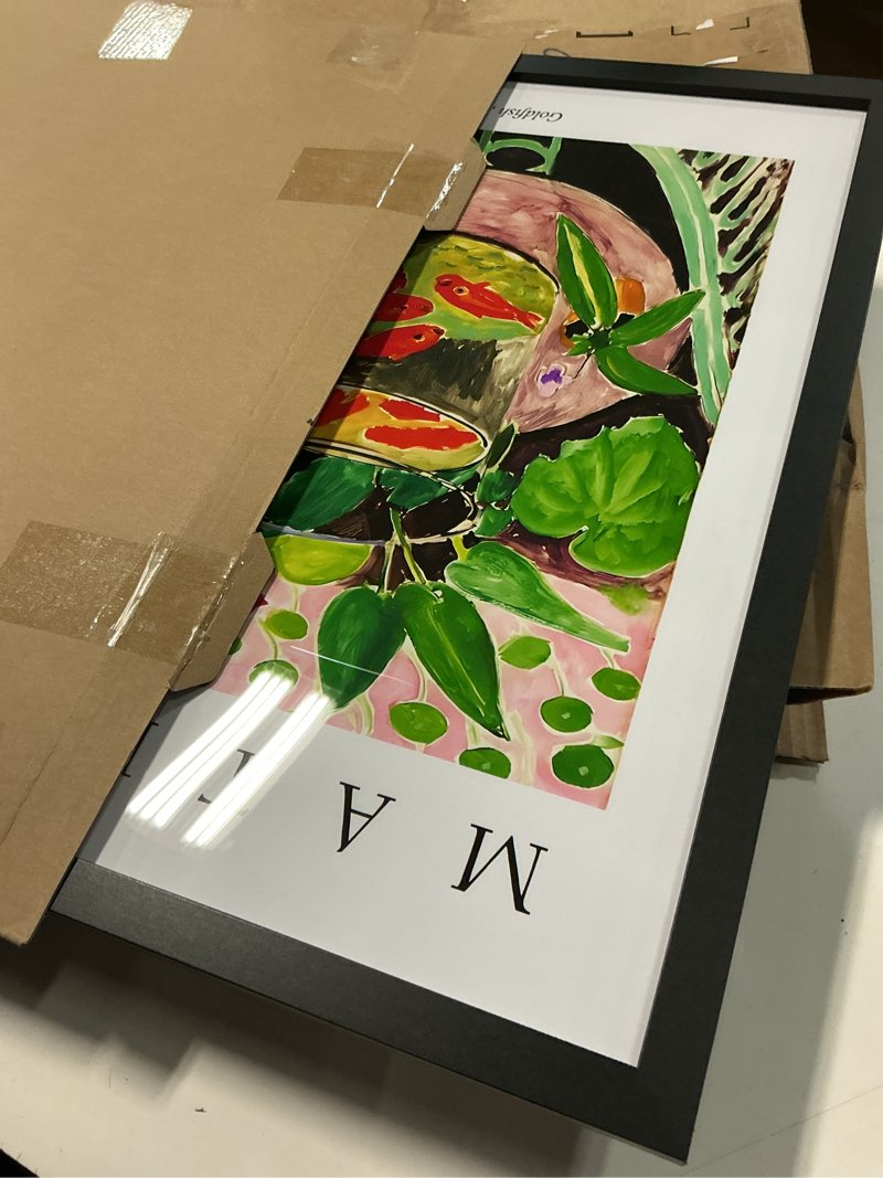 Condition photo showing Good Condition for Goldfish Matisse Art Print Poster, Henri Matisse Wall Art Exhibition For Wall Decor, Decor Bedroom Bathroom Living Room 64 (Goldfish, 16 x 20 inches, Black Frame) Goldfish Black Frame 20"L x 16"W