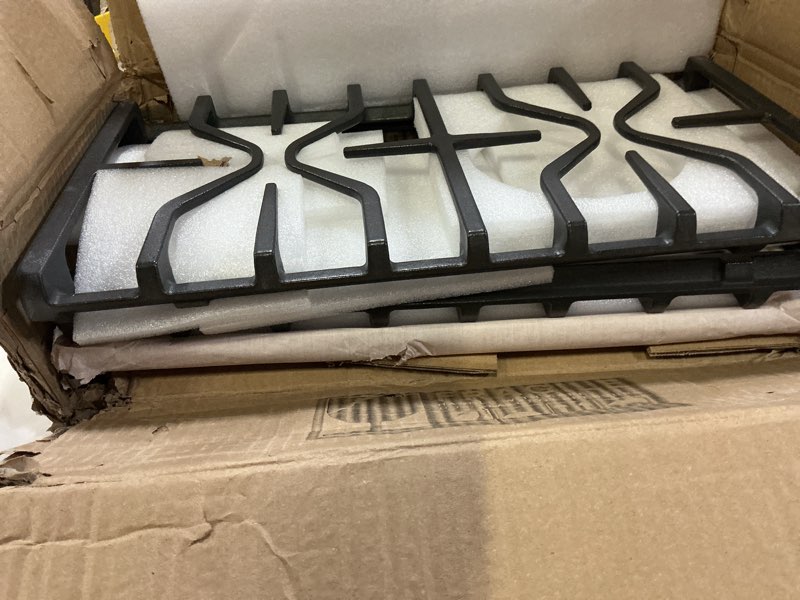 Condition photo showing Good Condition for wb31x24738 cast iron griddle & wb31x27151 stove grates replacement for ge gas stove jgbs66rekss, jgb700sej4ss, jgss66sel1ss, jgss66sel3ss, griddle plate side burner grate cooktop for ge range parts. 2pcs wb31x27151 + 1pcs wb31x24738