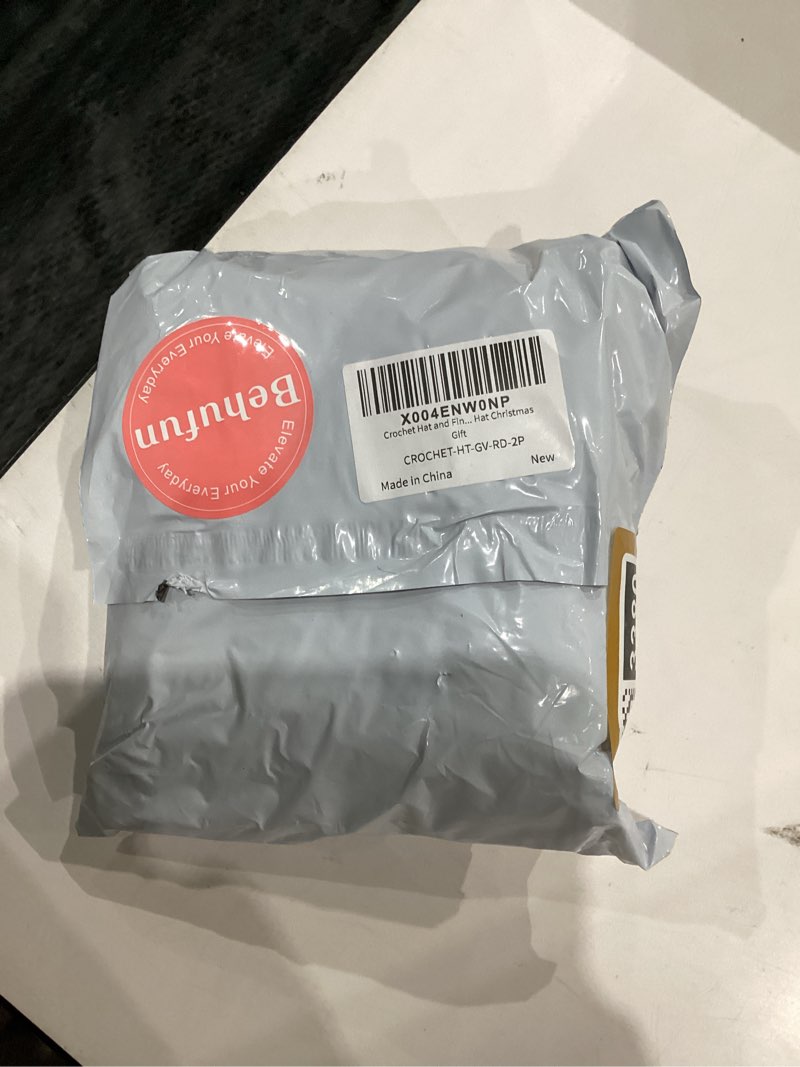 Condition photo showing New/Like New for Crochet Hat and Fingerless Gloves Set, Red Green Boho Granny Square Knit Beanie Hat Handmade Crochet Hat