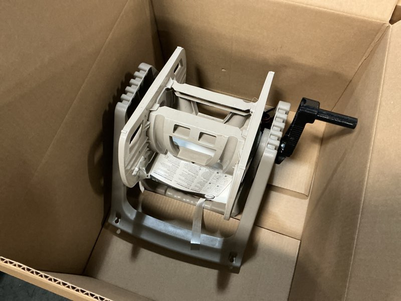 Condition photo showing As Is for suncast hose handler 100 foot portable tote or wall mountable garden hose reel