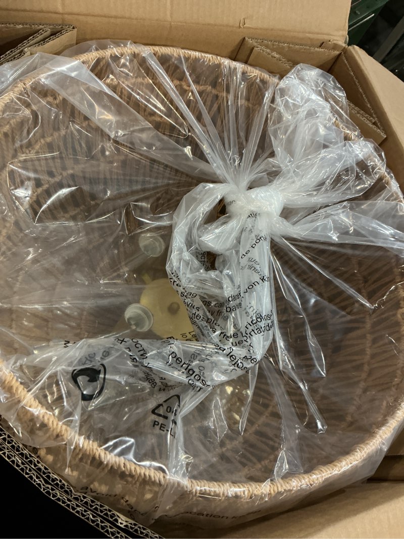 Condition photo showing Good Condition for 4-Light Rattan Ceiling Light, 20" Semi Flush Mount Boho Light Fixture with Hand-Woven Ratan Shade, Farmhouse Rattan Chandelier Wicker Light Fixture for Kitchen Bedroom Living Room Hallway 4-Light Gold