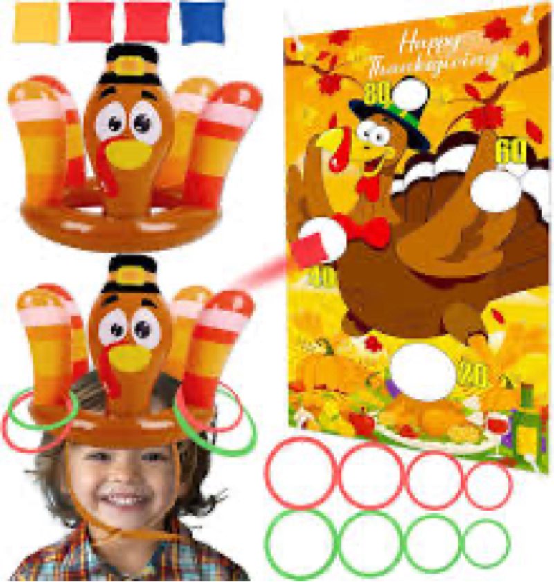 90shine 3Pcs Thanksgiving Turkey Ring Toss Games for Kids - Fall Inflatable Hat Toys with Stickers f