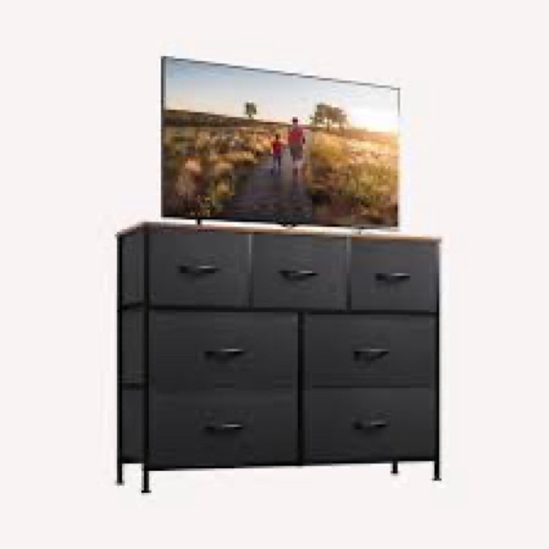 dumos tv stand dresser for living room black 7 fabric drawer, entertainment center chest stor