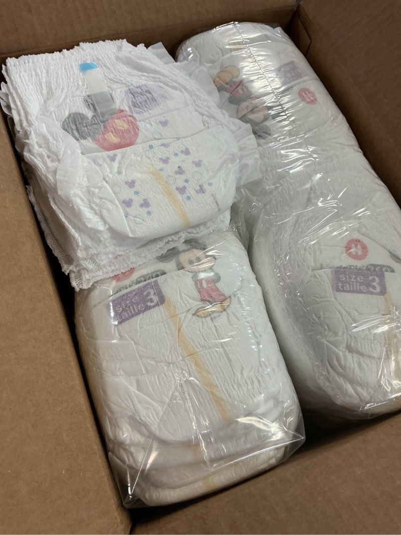 Condition photo showing As Is for huggies size 3 baby diapers, little movers huggfit 360° baby diapers with 360° waistband, size 3 (16-28 lbs), 76 count, packaging may vary size 3 76