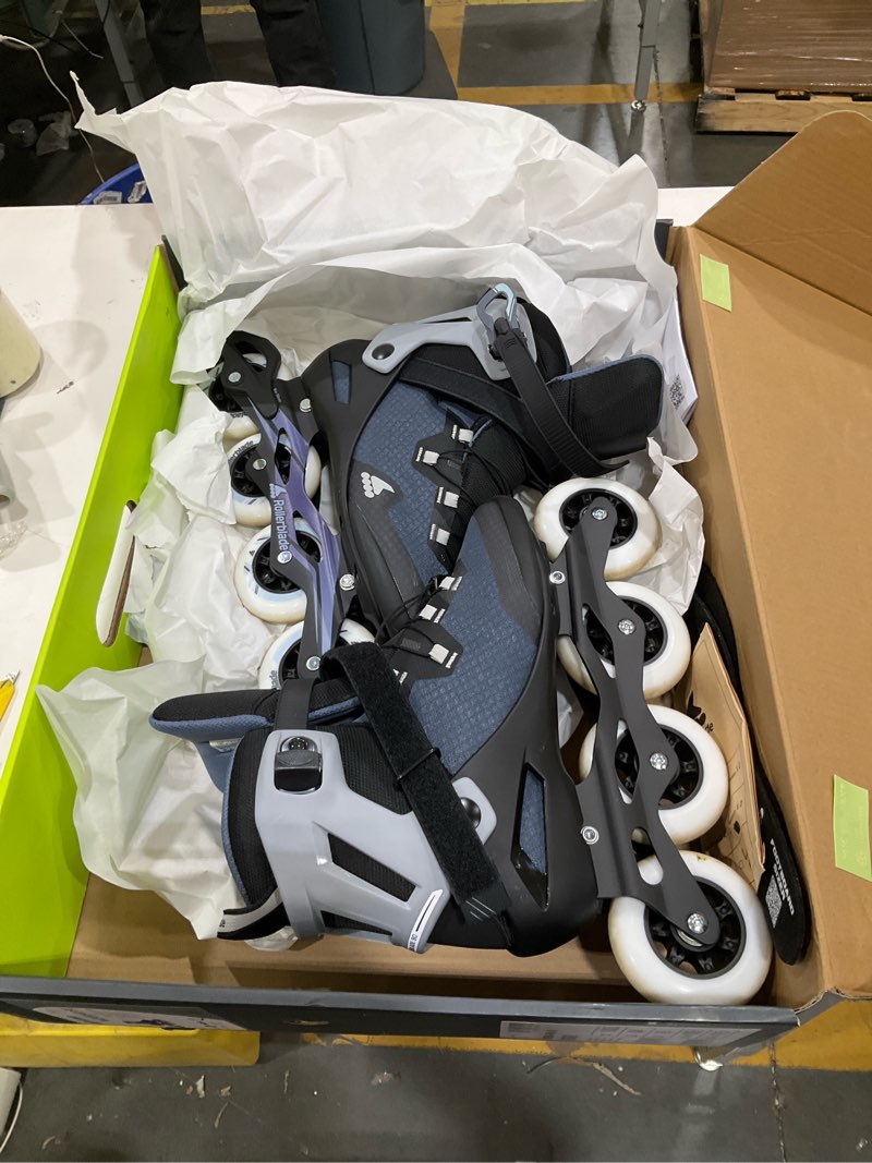 rollerblade macroblade 90 men's adult fitness inline skate, orion black steel/blue, performance inline skates 10/10.5