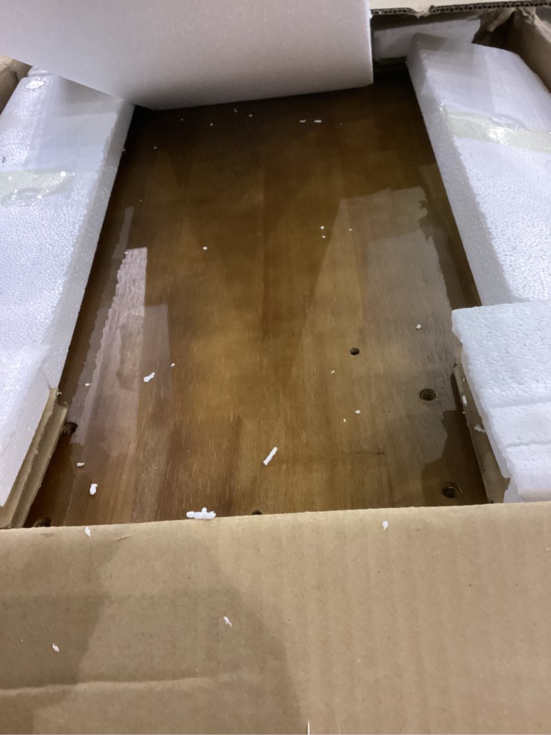 Condition photo showing Good Condition for Muwuele Solid Wood Small Vanity Desk with Mirror and Lights, Narrow Makeup Vanity for Small Space, Flip Top Vanity Side Table, 3 Color Modes & Adjustable Brightness, 23.6" Slim Dressing Table, Walnut Walnut 23.6" Wide