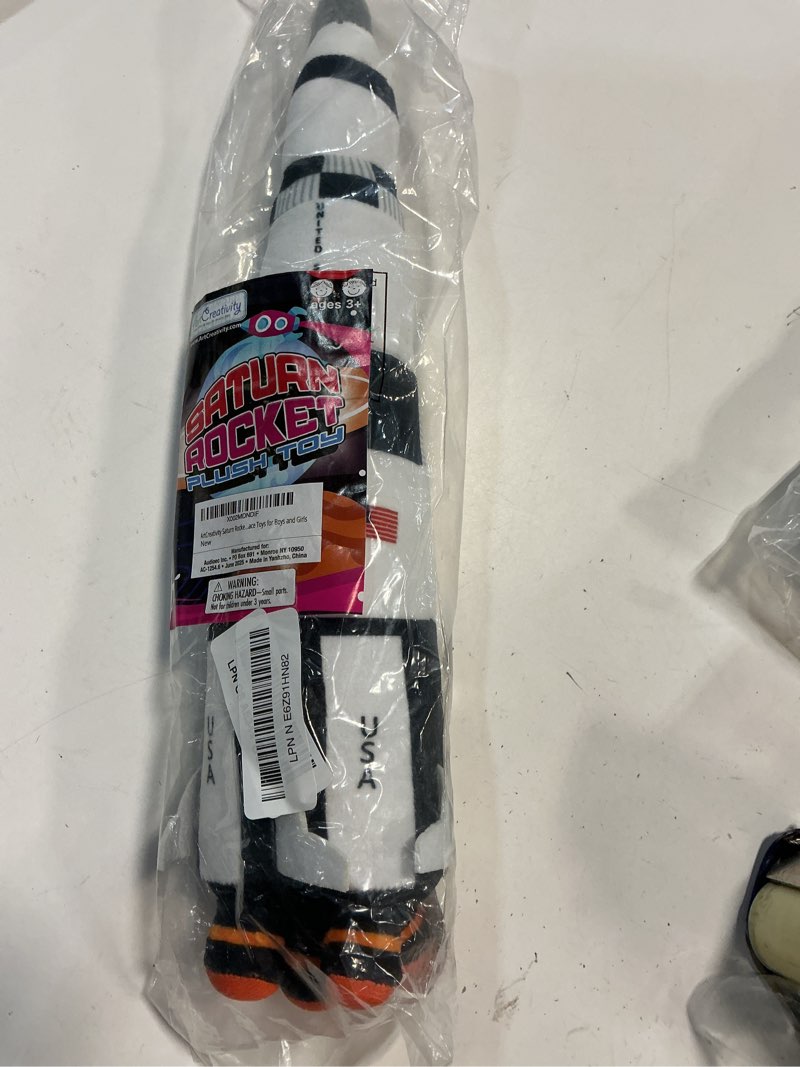 Condition photo showing New/Like New for artcreativity saturn rocket plush toy for kids, 18.5 inch space shuttle stuffed toy with realistic details, spaceroom décor, nasa spaceship nursery décor, great outer space toys for boys & girls