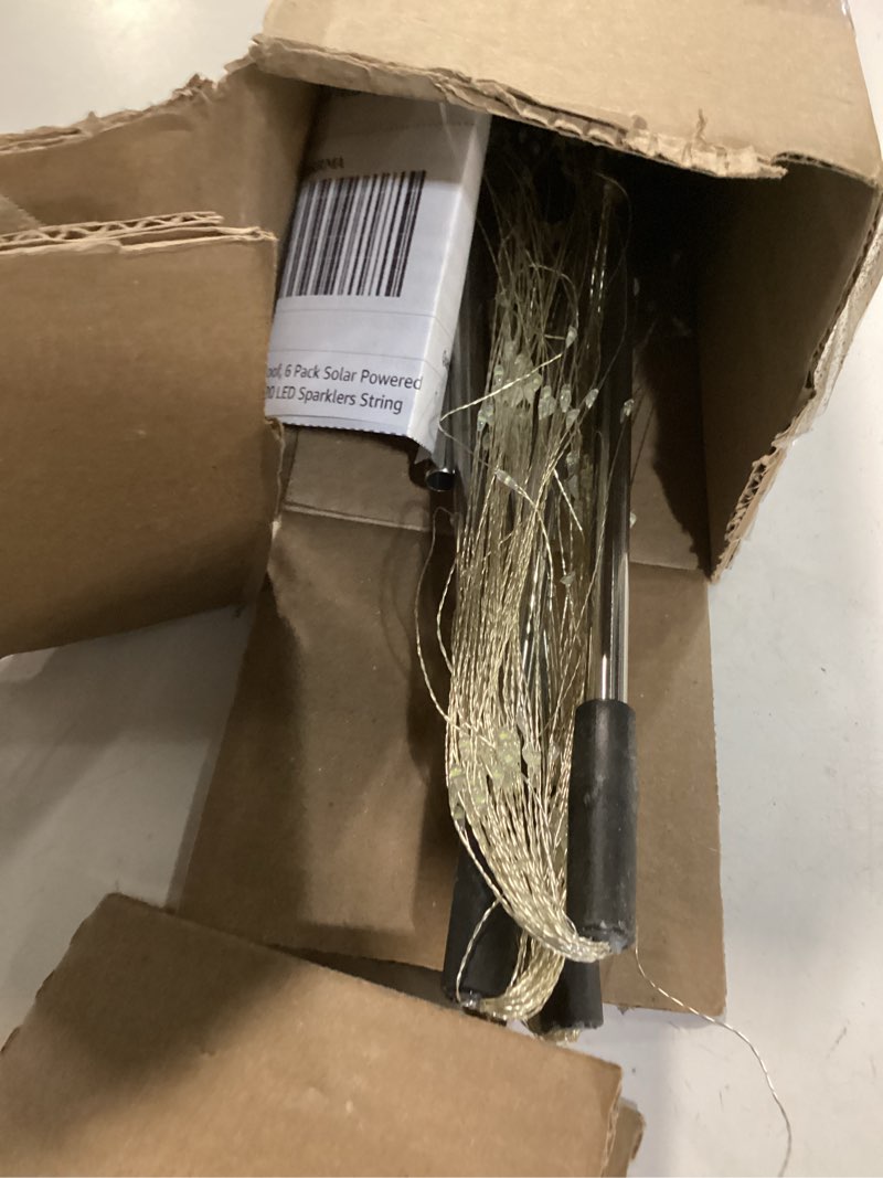 Condition photo showing As Is for Solar Garden Firework Lights Outdoor Waterproof, 6 Pack Solar Powered Art Stake Twinkle Lighting for Outside Decor, 120 LED Sparklers String Lights for Yard Pathway Decorations(White) White 6 PACK 120 LEDS