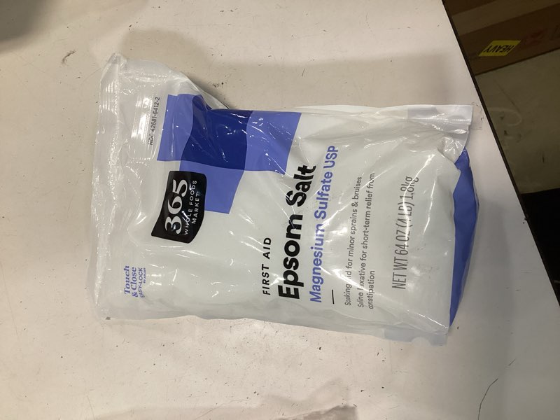 Condition photo showing New/Like New for 365 by Whole Foods Market, First Aid Epsom Salt, Magnesium Sulfate USP, 64 Ounce 64 Ounce (Pack of 1)