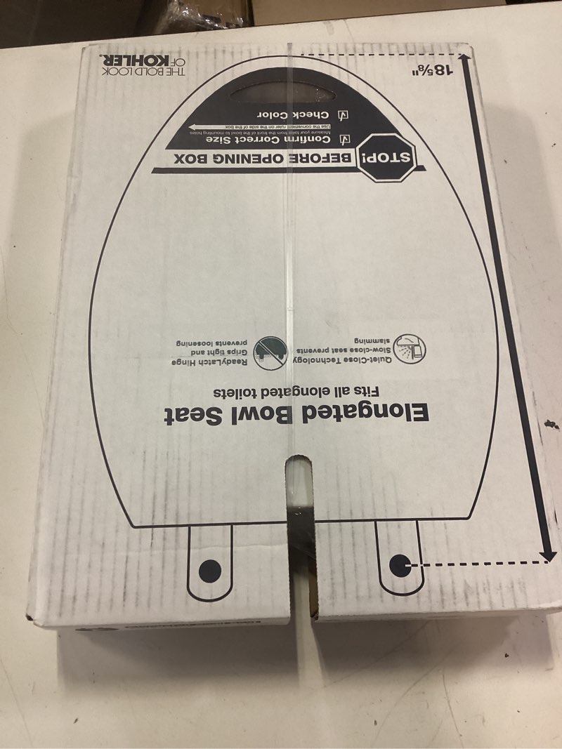 Condition photo showing New/Like New for kohler 4636-rl-0 cachet readylatch elongated toilet seat slow close, soft close toilet seat quiet lid, contoured grip-tight bumpers installation hardware, apartment essentials, white white elongated ready latch
