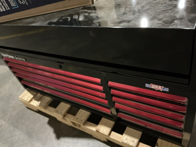 Condition photo showing As Is for craftsman v-series 51.2-in w x 24.53-in h x 21-in d 10 -drawer steel tool chest ( e-coat black )