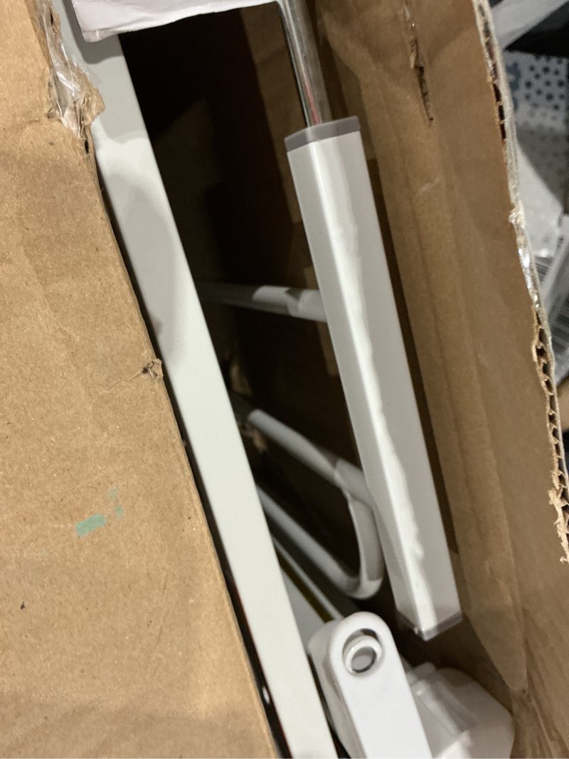 Condition photo showing As Is for regalo safety 29-38.5" baby gate for doorways & bottom of stairs, pressure mounted baby gate with door for babies, toddlers & pets, tested & safe for 30 years, american designed, american owned, white white 29-38.5"w x 30"h