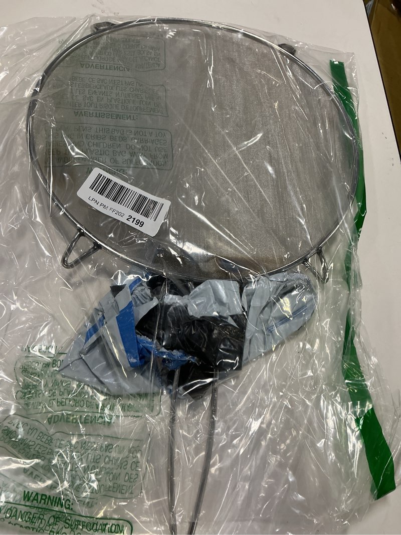 Condition photo showing As Is for OXO Good Grips Stainless Steel Splatter Screen with Folding Handle dishware plate