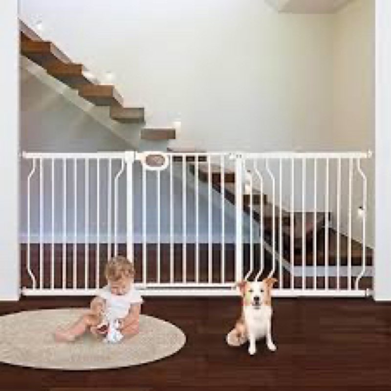 owlie Baby Gate with Door 66-75 Inch, Extra Wide Stair Gates for Kids Adjustable Wide Dog Pet Gate S