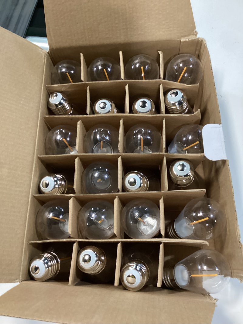 Condition photo showing Good Condition for 24 pack led s14 replacement light bulbs, shatterproof waterproof 1w outdoor string light bulbs, e26 regular base, 2200k warm white, cri80, non-dimmable