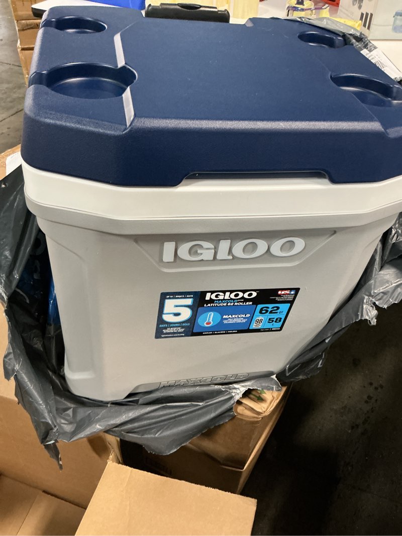 Condition photo showing As Is for 8034638 MAXCOLD COOLER GRY 60QRT Igloo MaxCold Gray 60 qt Cooler