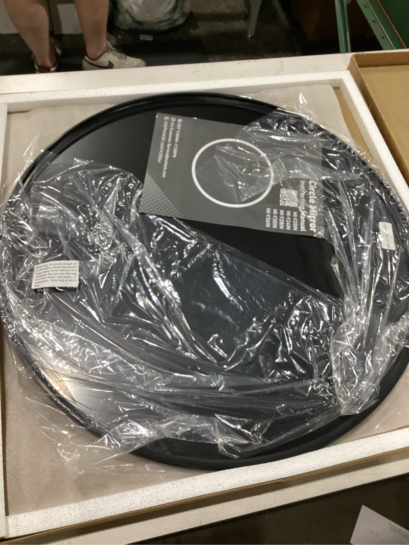 Condition photo showing Good Condition for bathroom mirror for wall, 24 inch round mirror, matte black metal framed circle vanity mirror for bathroom bedroom living room entryway, anti-rust, tempered glass, hanging or leaning round 24"l x 24"w matte black